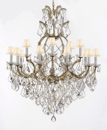 Swarovski Crystal Trimmed Maria Theresa Chandelier Lights Fixture Pendant Ceiling Lamp for Dining room, Entryway , Living room Dressed with Large, Luxe Crystals! H44" X W37" with WhiteShades - A500-B90/WHITESHADES/52/21510/15+1SW
