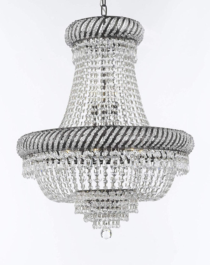 French Empire Crystal Chandelier Chandeliers Lighting H26" X W23" with Dark Antique Finish! Great for Dining Room, Foyer, Entryway, Family Room and More! - A500-CB/448/9