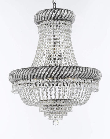 French Empire Crystal Chandelier Chandeliers Lighting H26" X W23" with Dark Antique Finish! Great for Dining Room, Foyer, Entryway, Family Room and More! - A500-CB/448/9