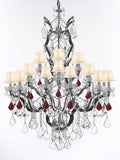 Swarovski Crystal Trimmed Chandelier 19th C. Baroque Iron & Crystal Chandelier Lighting Dressed w/Ruby Red Crystals H 52" x W 41" - Great for the Dining Room, Entry Way, Living Room w/White Shades - A500-B98/WHITESHADES/996/25SW