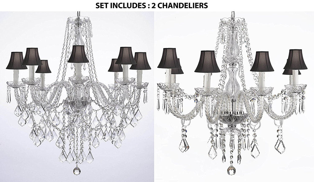 Set of 2 - 1 Chandelier Lighting With Black Shades 33hx28w And 1 Crystal Chandelier Lighting With Black Shades 28ht X 28wd Murano - 1EA-B14/243/8 + 1EA-243/8-BLACKSHADES