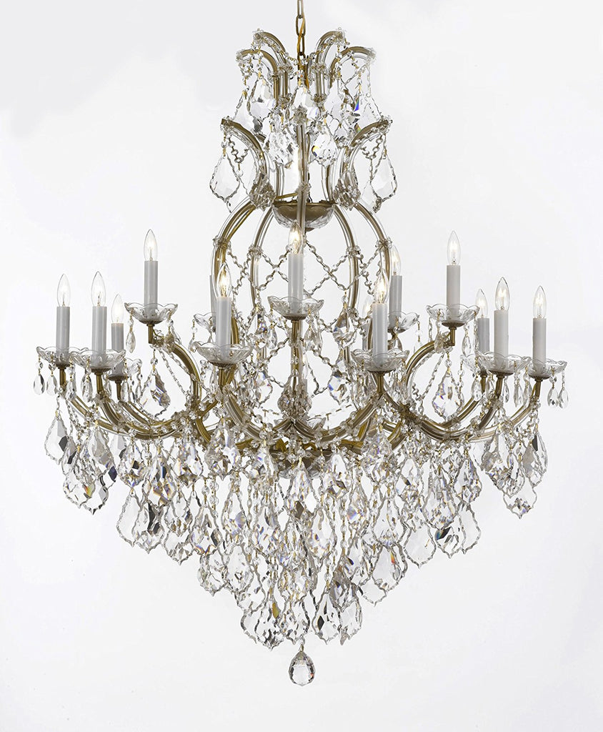 Swarovski Crystal Trimmed Maria Theresa Chandelier Lights Fixture Pendant Ceiling Lamp for Dining room, Entryway , Living room Dressed with Large, Luxe Crystals! H44" X W37" - A500-B90/52/21510/15+1SW