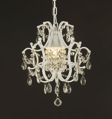 Jac D'Lights J10-592/1 Wrought Iron Crystal Chandelier 14x11x1-Inch White Wrought Country French Min Kitchen - J10-592/1-WHITE