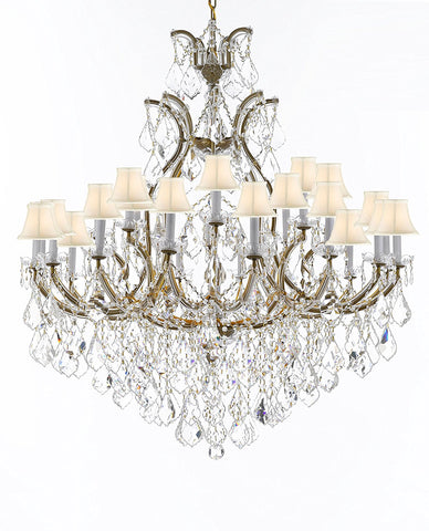 Swarovski Crystal Trimmed Chandelier Lighting Chandeliers H52" X W46" Dressed with Large, Luxe Crystals - Great for the Foyer, Entry Way, Living Room, Family Room and More w/White Shades - A500-B90/WHITESHADES/52/2MT/24+1SW