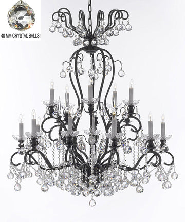 Swarovski Crystal Trimmed Chandelier Wrought Iron Crystal Chandelier Lighting Dressed with Crystal Balls W38" H44" - Great for the Dining Room, Foyer, Entry Way, Living Room - A500-B6/556/16SW