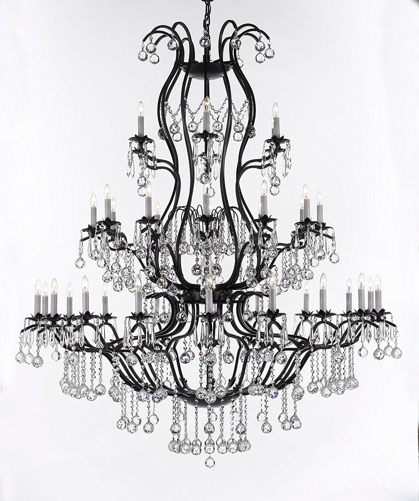 Swarovski Crystal Trimmed Chandelier Large Wrought Iron Chandelier Chandeliers Lighting With Crystal Balls H60" x W52" - Great for the Entryway, Foyer, Family Room, Living Room - A500-B6/3031/36SW