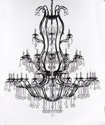 Swarovski Crystal Trimmed Chandelier Large Wrought Iron Chandelier Chandeliers Lighting With Crystal Balls H60" x W52" - Great for the Entryway, Foyer, Family Room, Living Room - A500-B6/3031/36SW
