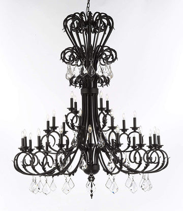 Versailles Large Foyer/Entryway Wrought Iron Chandelier with Crystal 60" Inches Tall - J10-724/28/B7