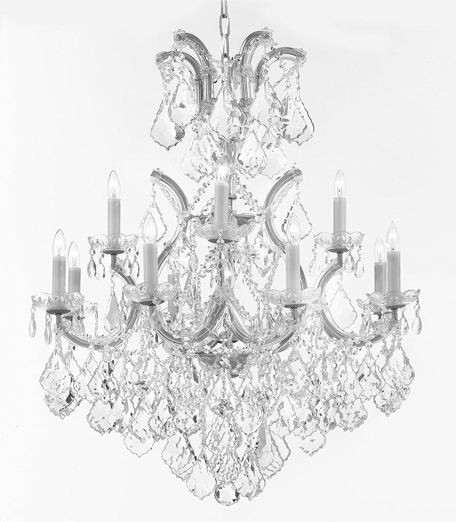 Maria Theresa Chandelier Lights Fixture Pendant Ceiling Lamp Dressed w/Large, Luxe Diamond Cut Crystals! HT35" x WD28" - Good for Dining Room, Foyer, Entryway, Living Room and More! - A500-B90/CS/B7/52/21532/12+1DC