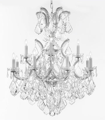Maria Theresa Chandelier Lights Fixture Pendant Ceiling Lamp Dressed w/Large, Luxe Diamond Cut Crystals! HT35" x WD28" - Good for Dining Room, Foyer, Entryway, Living Room and More! - A500-B90/CS/B7/52/21532/12+1DC