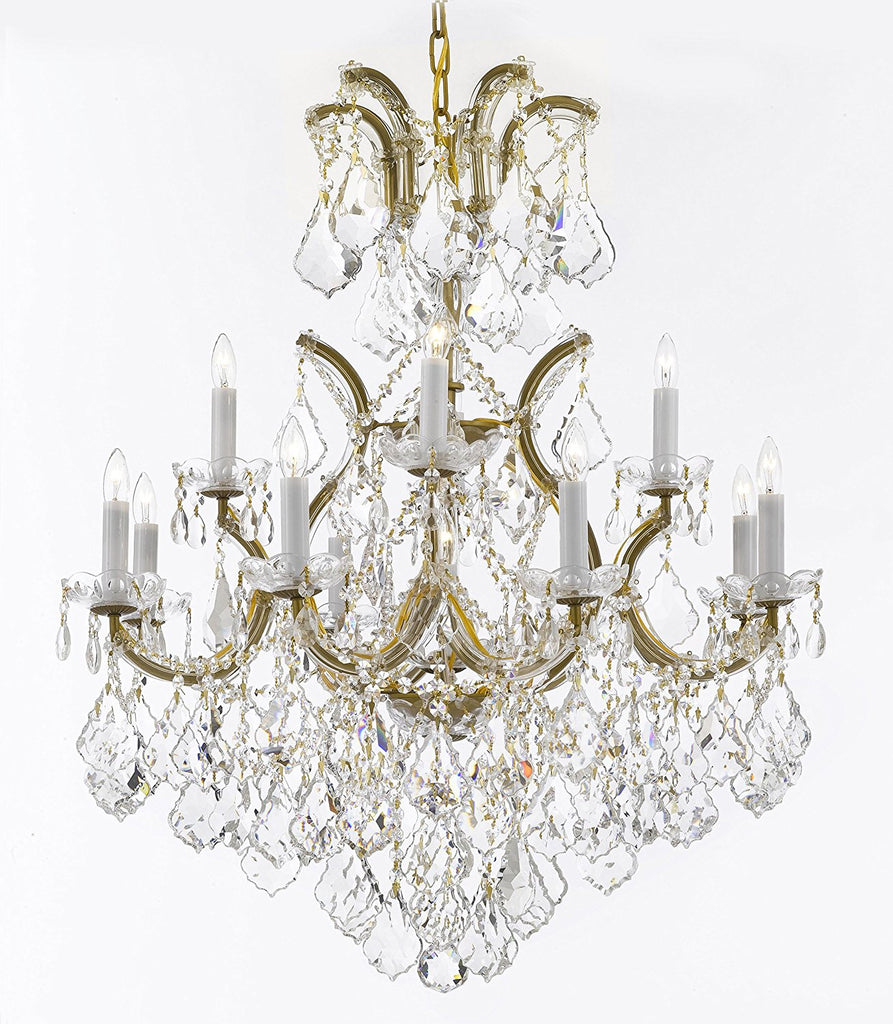 Maria Theresa Chandelier Lights Fixture Pendant Ceiling Lamp Dressed with Large, Luxe Diamond Cut Crystals! HT35" x WD28" - Good for Dining Room, Foyer, Entryway, Living Room and More! - A500-B90/CG/B7/52/21532/12+1DC