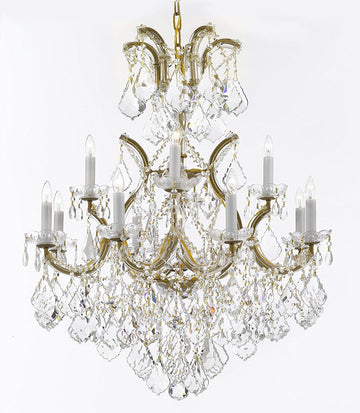 Maria Theresa Chandelier Lights Fixture Pendant Ceiling Lamp Dressed with Large, Luxe Diamond Cut Crystals! HT35" x WD28" - Good for Dining Room, Foyer, Entryway, Living Room and More! - A500-B90/CG/B7/52/21532/12+1DC