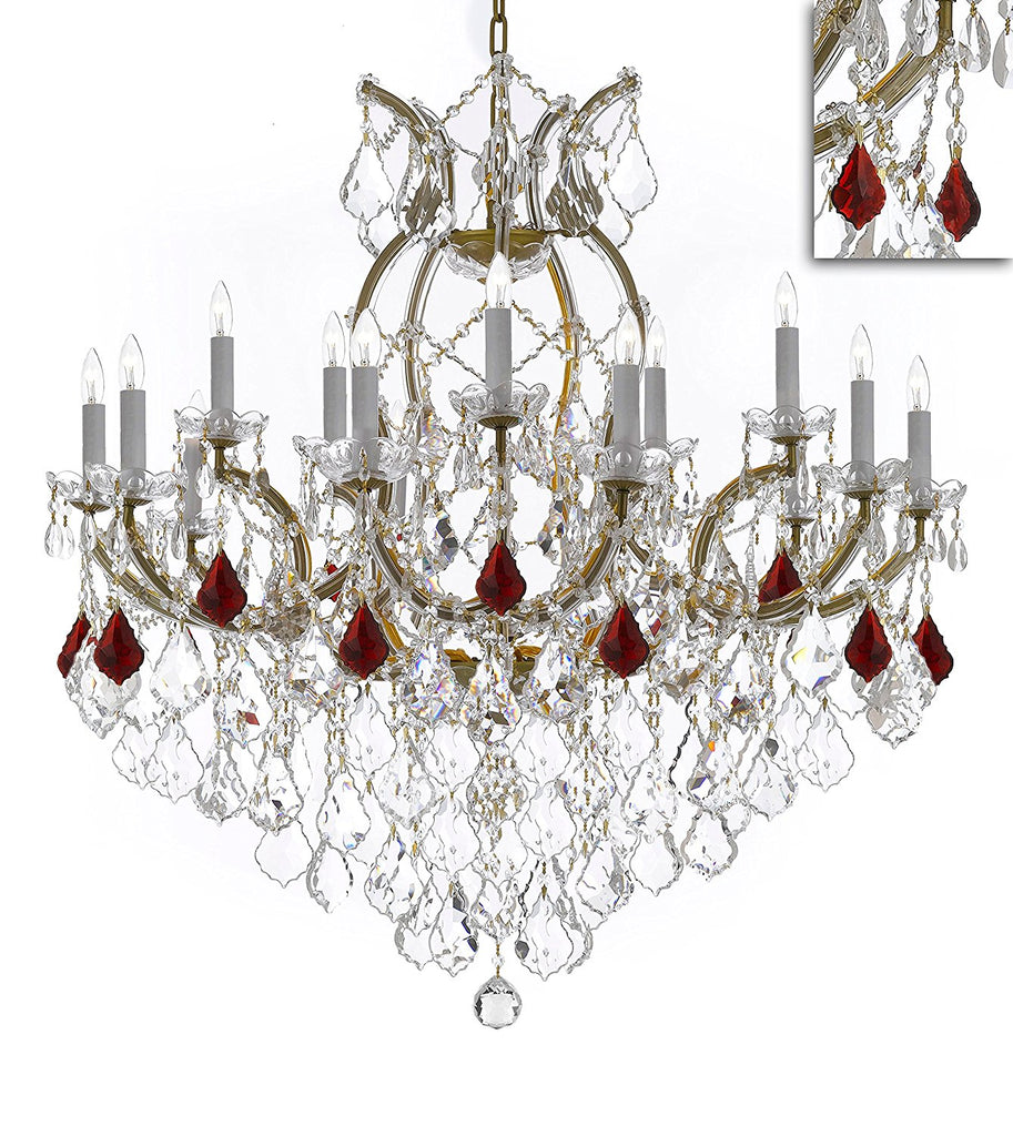 Swarovski Crystal Trimmed Maria Theresa Chandelier Crystal Lighting Chandeliers Lights Fixture Pendant Ceiling Lamp for Dining room, Entryway , Living room H38" X W37" - Dressed with Ruby Red Crystals - A500-B98/21510/15+1SW