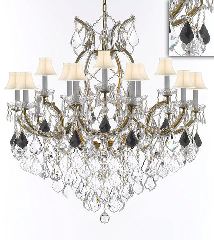 Maria Theresa Chandelier Crystal Lighting Chandeliers Lights Fixture Pendant Ceiling Lamp for Dining room, Entryway , Living room H38" X W37" - Dressed with Jet Black Crystals and White Shades - A500-B97/WHITESHADES/21510/15+1