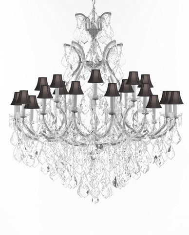 Swarovski Crystal Trimmed Chandelier Lighting Chandeliers H52" X W46" Dressed with Large, Luxe Crystals - Great for the Foyer, Entry Way, Living Room, Family Room & More w/Black Shades - A500-B90/CS/BLACKSHADES/52/2MT/24+1SW