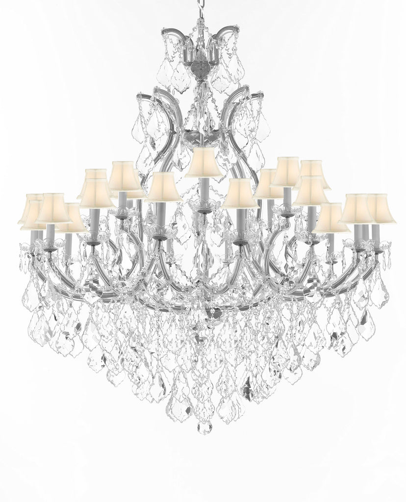 Swarovski Crystal Trimmed Chandelier Lighting Chandeliers H52" X W46" Dressed with Large, Luxe Crystals - Great for the Foyer, Entry Way, Living Room, Family Room & More w/White Shades - A500-B90/CS/WHITESHADES/52/2MT/24+1SW