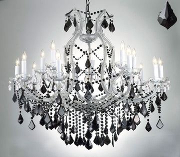 New Maria Theresa Chandelier Crystal Lighting H38" X W37" W/ Jet Black Crystal - A500-Silver/21510/15+1/Blackcrystal
