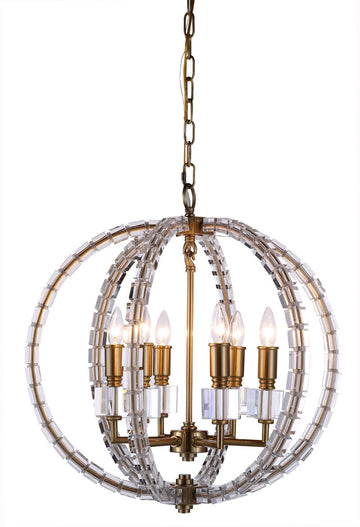 C121-1460D22BB By Elegant Lighting - Cristal Collection Burnished Brass Finish 6 Lights Pendant lamp