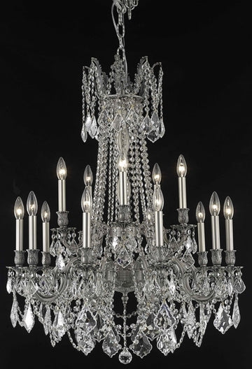 C121-9215D28PW/RC By Elegant Lighting Rosalia Collection 15 Light Chandeliers Pewter Finish