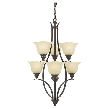 Murray Feiss 6 Bulb Grecian Bronze Chandelier - C140-F2051/3+3GBZ