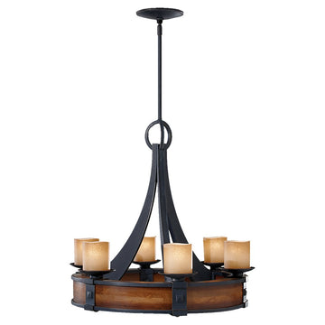 Murray Feiss 6 Bulb Antique Forged Iron / Aged Walnut Chandelier - C140-F2591/6AF/AGW