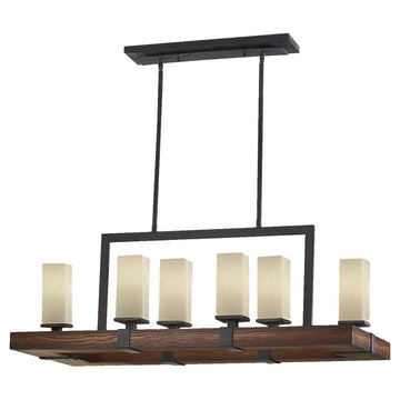 Murray Feiss 6 Bulb Antique Forged Iron / Aged Walnut Chandelier - C140-F2592/6AF/AGW