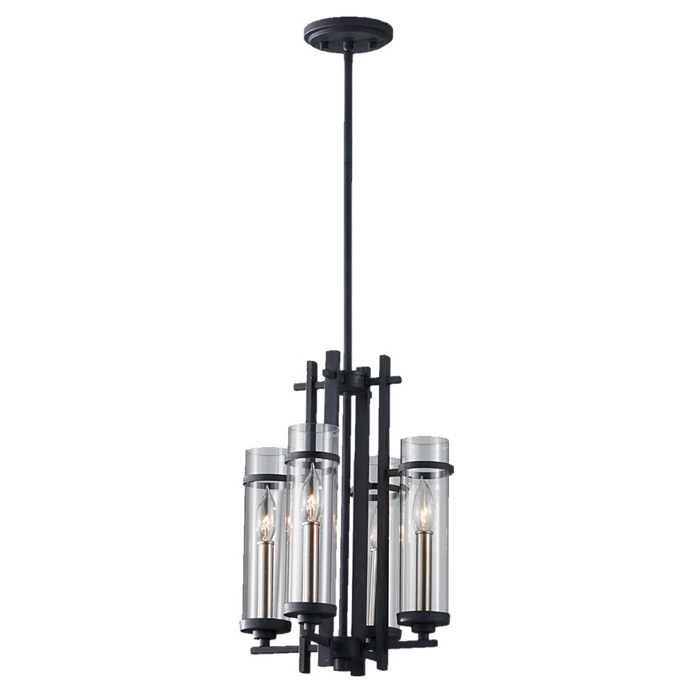 Murray Feiss 4 Bulb Antique Forged Iron / Brushed Steel Chandelier - C140-F2627/4AF/BS