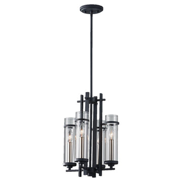 Murray Feiss 4 Bulb Antique Forged Iron / Brushed Steel Chandelier - C140-F2627/4AF/BS