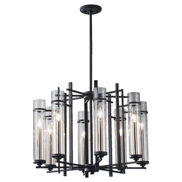 Murray Feiss 8 Bulb Antique Forged Iron / Brushed Steel Chandelier - C140-F2628/8AF/BS
