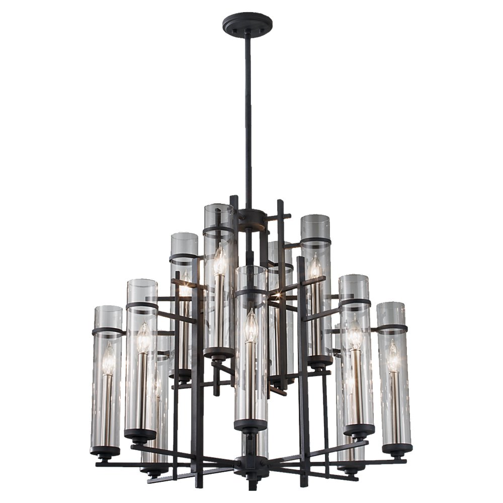 Murray Feiss 12 Bulb Antique Forged Iron / Aged Walnut Chandelier - C140-F2629/8+4AF/BS