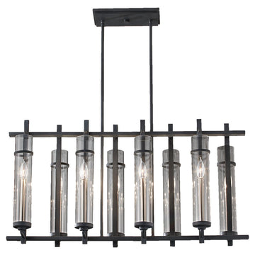 Murray Feiss 8 Bulb Antique Forged Iron / Brushed Steel Chandelier - C140-F2630/8AF/BS