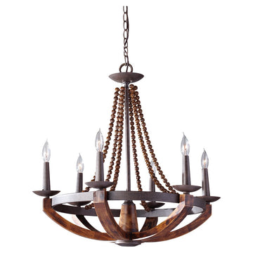 Murray Feiss 6 Bulb Rustic Iron / Burnished Wood Chandelier - C140-F2749/6RI/BWD