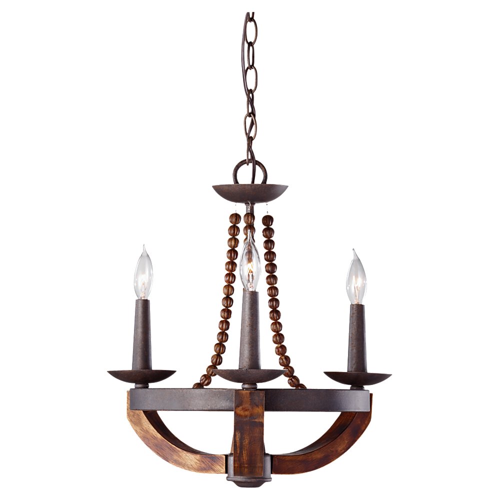 Murray Feiss 3 Bulb Rustic Iron / Burnished Wood Chandelier - C140-F2750/3RI/BWD
