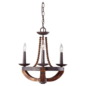 Murray Feiss 3 Bulb Rustic Iron / Burnished Wood Chandelier - C140-F2750/3RI/BWD