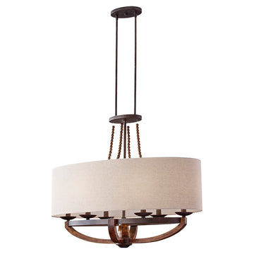 Murray Feiss 6 Bulb Rustic Iron / Burnished Wood Chandelier - C140-F2751/6RI/BWD