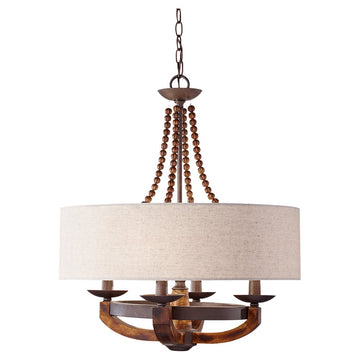 Murray Feiss 4 Bulb Rustic Iron / Burnished Wood Chandelier - C140-F2752/4RI/BWD