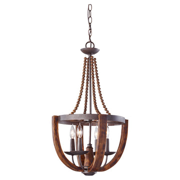 Murray Feiss 4 Bulb Rustic Iron / Burnished Wood Chandelier - C140-F2753/4RI/BWD