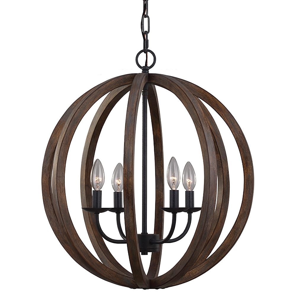 Murray Feiss 4 Bulb WEATHER OAK WOOD / ANTIQUE FORGED IRON Chandelier Large Pendant - C140-F2935/4WOW/AF