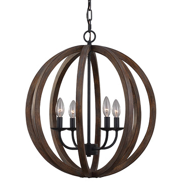 Murray Feiss 4 Bulb WEATHER OAK WOOD / ANTIQUE FORGED IRON Chandelier Large Pendant - C140-F2935/4WOW/AF