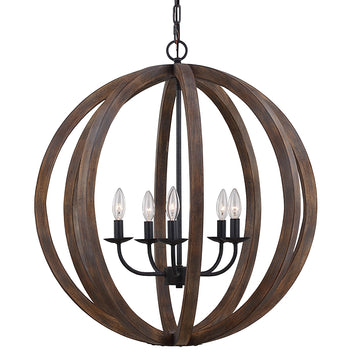 Murray Feiss 5 Bulb WEATHER OAK WOOD / ANTIQUE FORGED IRON Chandelier Large Pendant - C140-F2936/5WOW/AF