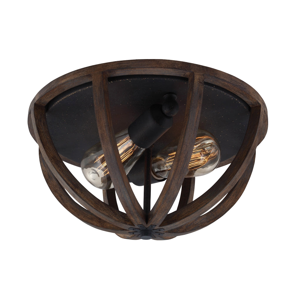 Murray Feiss 2 Bulb WEATHER OAK WOOD / ANTIQUE FORGED IRON Flushmount - C140-FM400WOW/AF