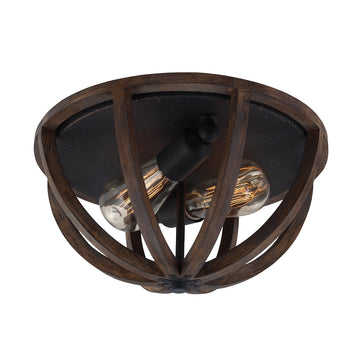 Murray Feiss 2 Bulb WEATHER OAK WOOD / ANTIQUE FORGED IRON Flushmount - C140-FM400WOW/AF