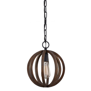 Murray Feiss 1 Bulb WEATHER OAK WOOD / ANTIQUE FORGED IRON Pendant - C140-P1302WOW/AF