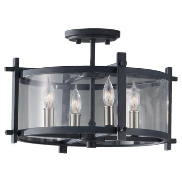 Murray Feiss 4 Bulb Antique Forged Iron / Brushed Steel Semi flushmount - C140-SF292AF/BS