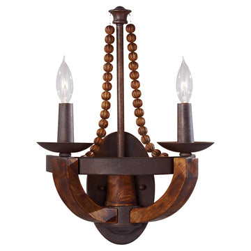 Murray Feiss 2 Bulb Rustic Iron / Burnished Wood Wall Bracket - C140-WB1591RI/BWD