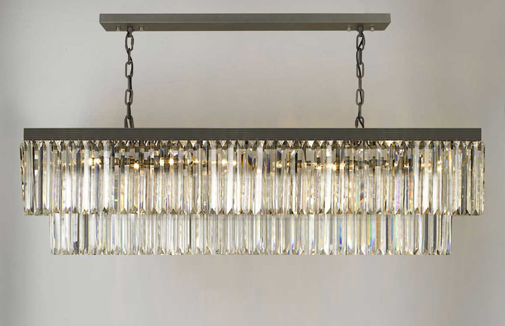 *CLOSEOUT PRICE - LIMITED QUANTITY LEFT* Retro Palladium Glass Fringe Rectangular Chandelier Chandeliers Lighting 47'' Wide - CO-1157/10