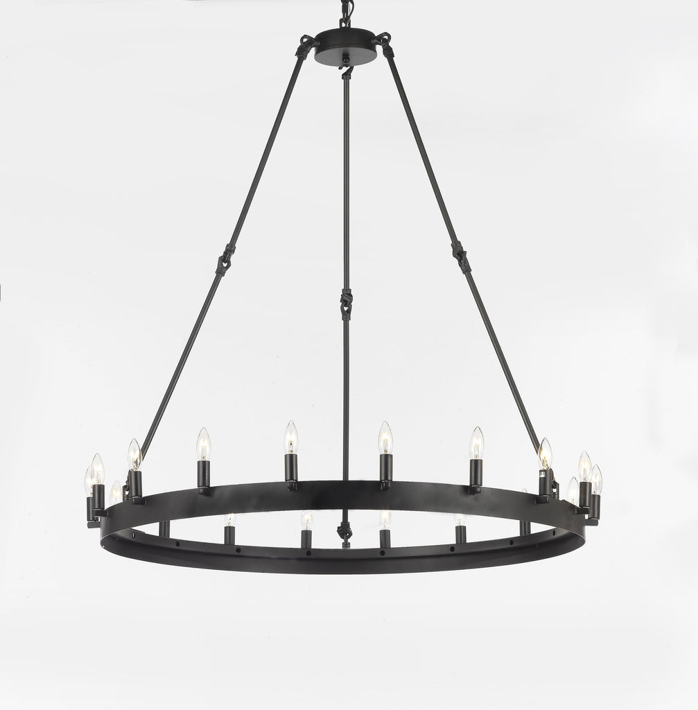 *CLOSEOUT PRICE - LIMITED QUANTITY LEFT* Wrought Iron Vintage Barn Metal Castile One Tier Chandelier Chandeliers Industrial Loft Rustic Lighting W 38" H 40" - CO-3428/18