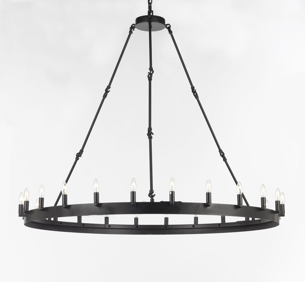 Castile One Tier Wrought Iron Chandelier - Industrial Loft Rustic Lighting W 50" H 48"