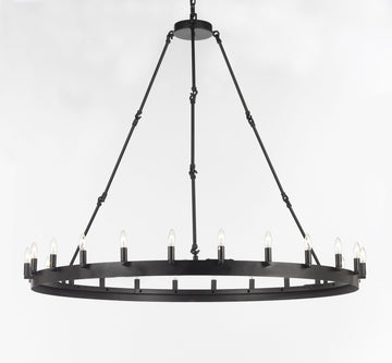 Castile One Tier Wrought Iron Chandelier - Industrial Loft Rustic Lighting W 50" H 48"