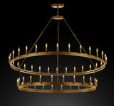 Wrought Iron Vintage Barn Metal Castile Two Tier Chandelier Industrial Loft Rustic Lighting W 63" H 60" in a Brushed Brass Finish Great for The Living Room, Dining Room, Foyer and Entryway, Family Room, and More - A113-CG/3428/54